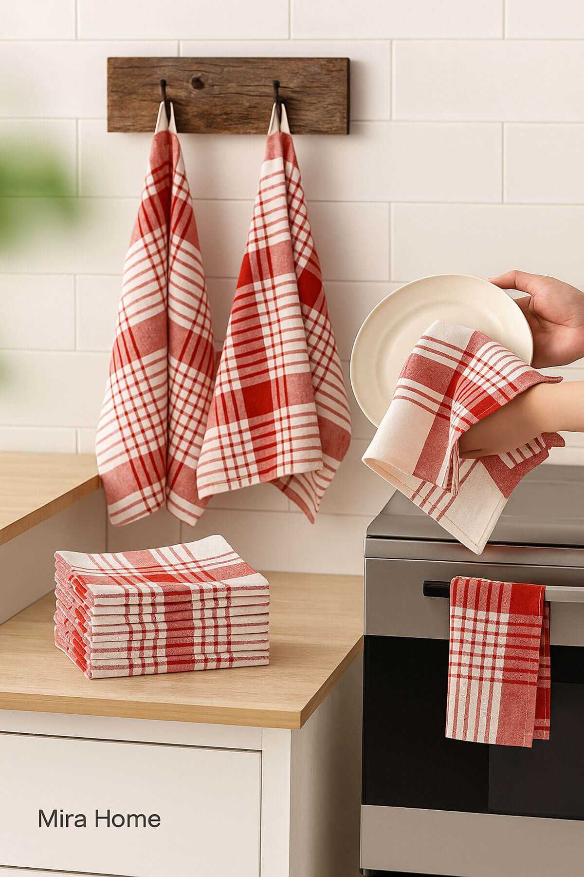 10-Piece Luxury Dish Drying Cloth and Kitchen Towel 50x70 Cm Daily Red