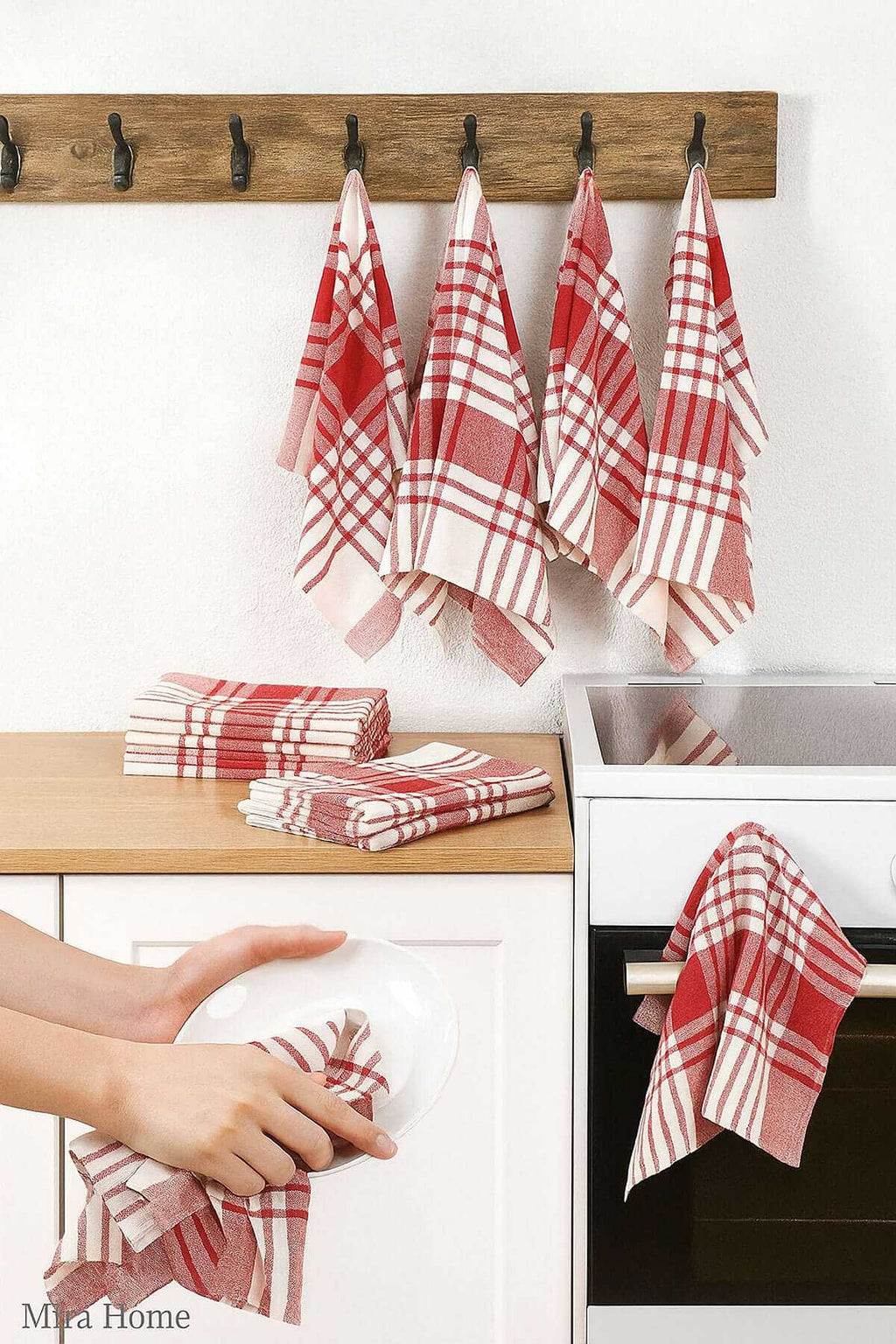 10-Piece Luxury Dish Drying Cloth and Kitchen Towel 50x70 Cm Daily Red