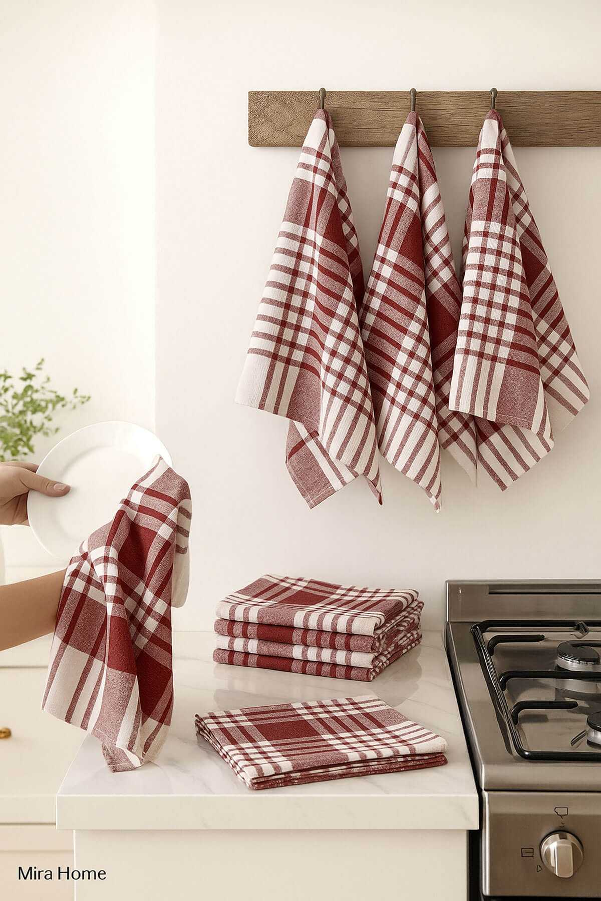 10 Piece Luxury Dish Drying Cloth and Kitchen Towel 50x70 Cm Daily Claret