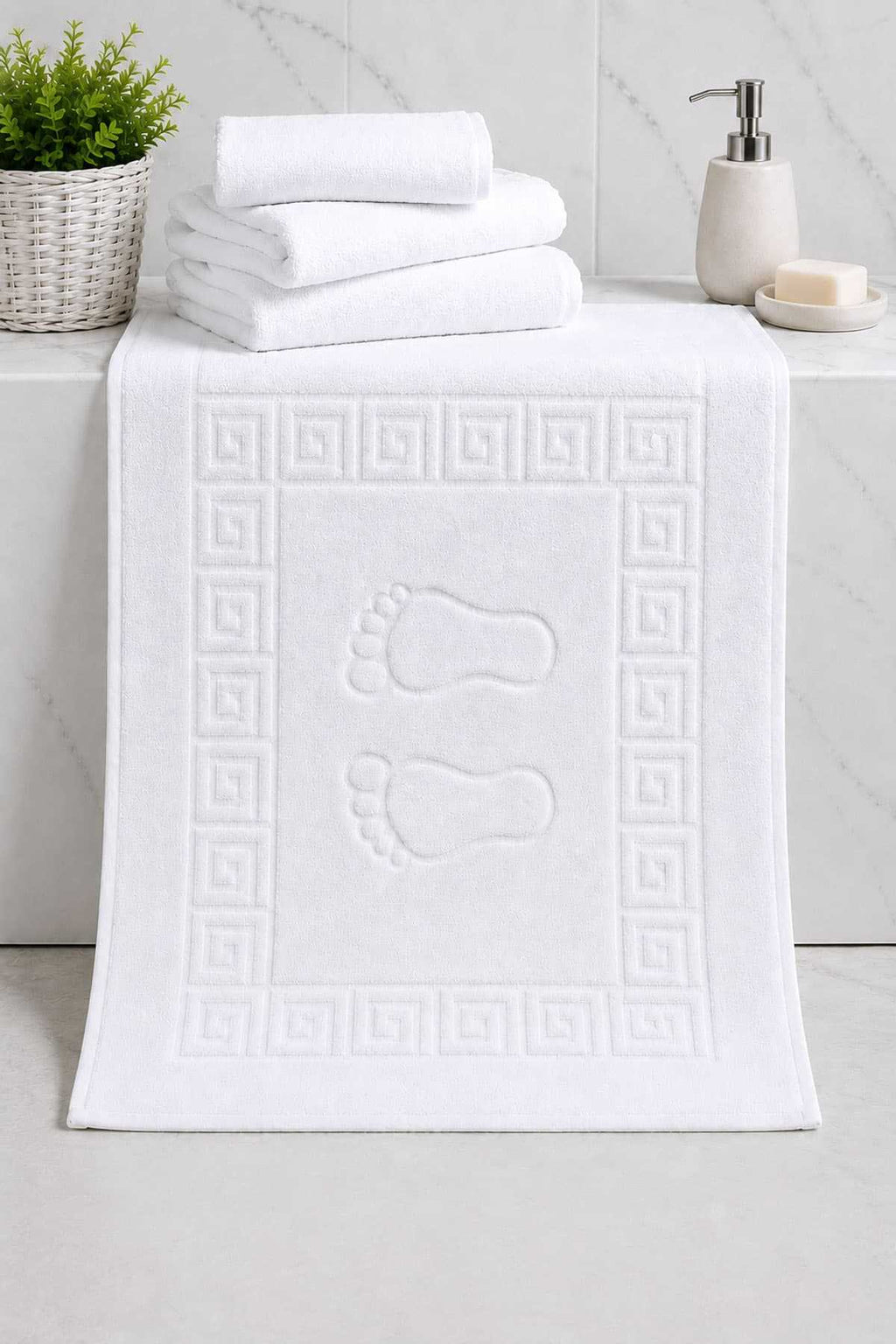 2 li Ayak İzli Banyo Pamuklu Ayak Havlusu 50x70 Cm Beyaz