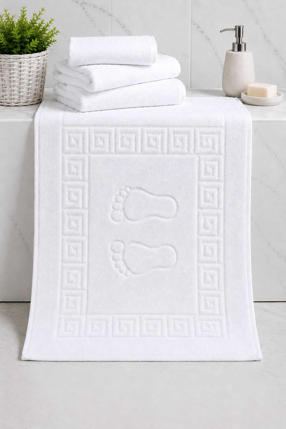 2 li Ayak İzli Banyo Pamuklu Ayak Havlusu 50x70 Cm Beyaz