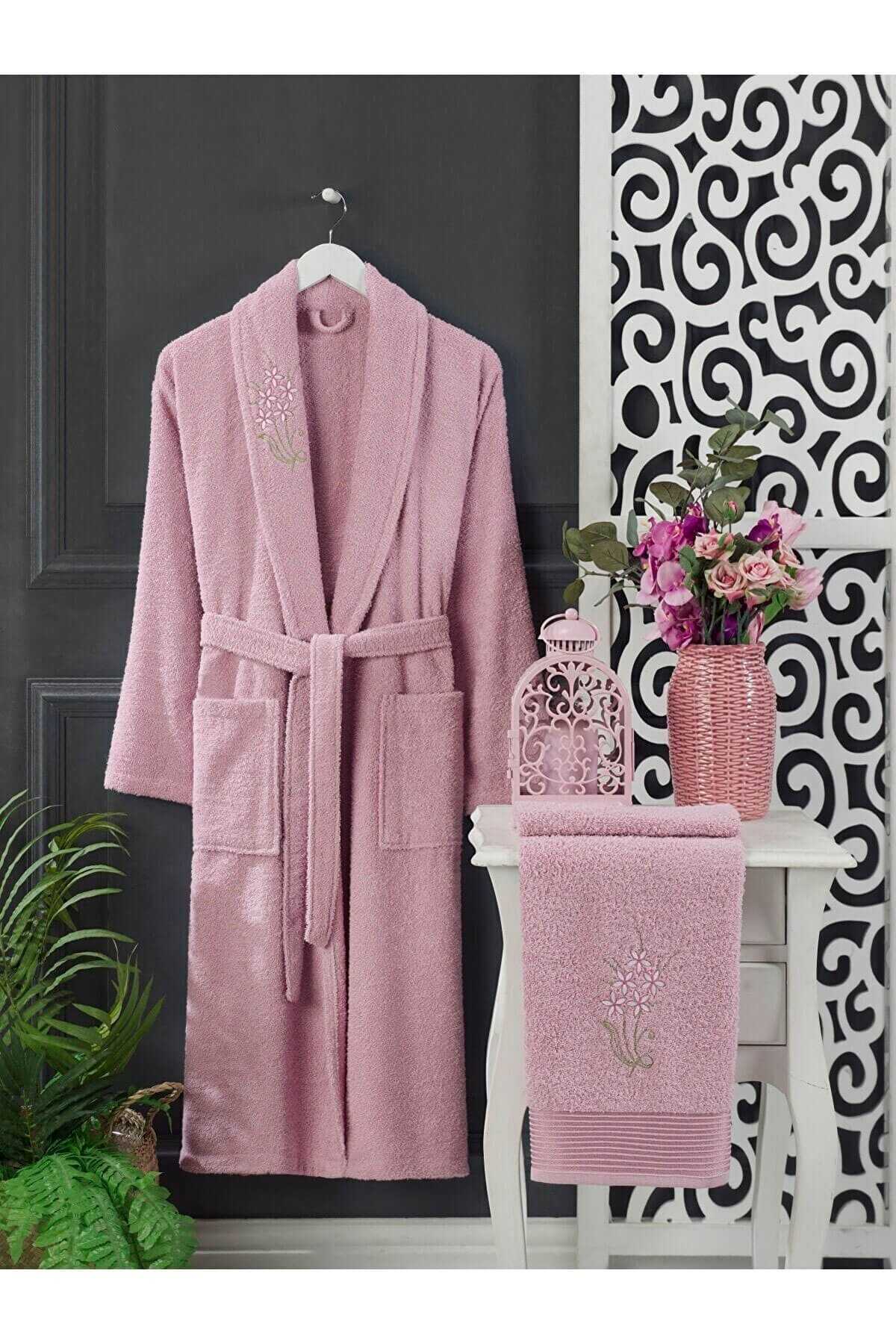 4 Piece Family Bathrobe Set for Women and Men with Towels 100 Navy Blue Pink
