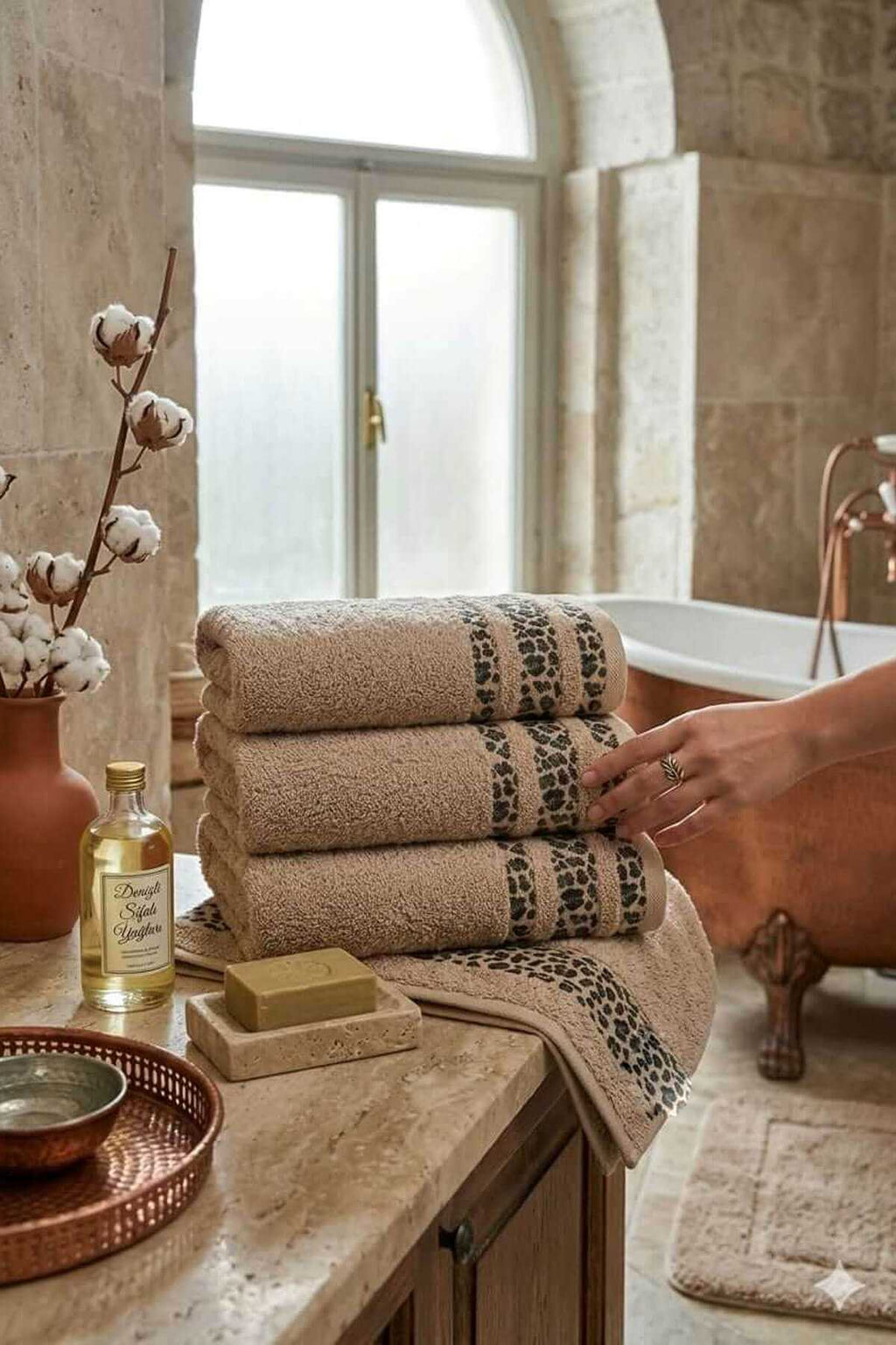4-Piece Hand Face Towel Set 100% Cotton 50x90 cm Savannah Sand Beige