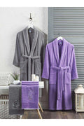 4 Piece Family Bathrobe Set Women Men Towel Bathrobe Set Grey Lavender