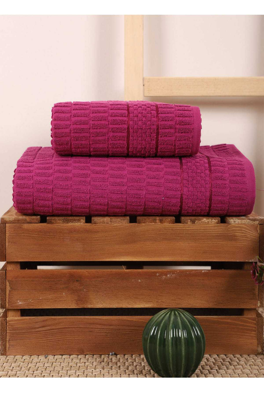 2 Piece Bath Towel Set 100% Cotton Stick Pattern Cherry
