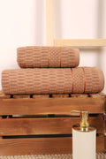 2 Piece Bathroom Towel Set 100% Cotton Rod Pattern Brown