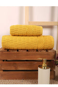 2 Piece Bathroom Towel Set 100% Cotton Striped Yellow