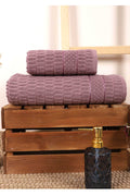 2 Piece Bathroom Towel Set 100% Cotton Stick Pattern Purple