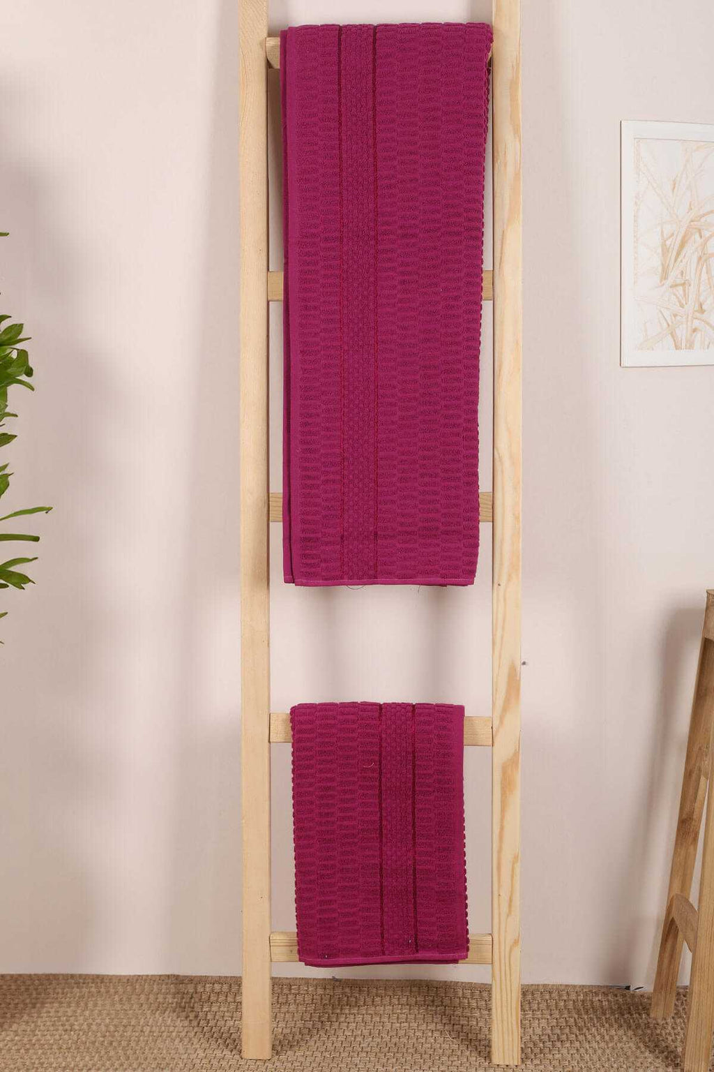 2 Piece Bath Towel Set 100% Cotton Stick Pattern Cherry