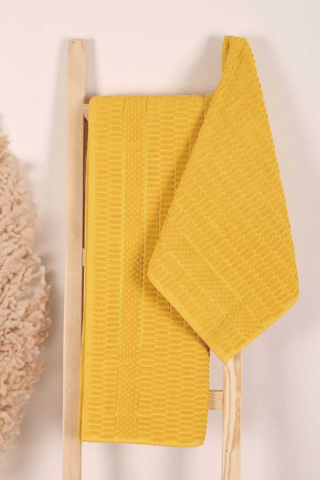 2 Piece Bathroom Towel Set 100% Cotton Striped Yellow