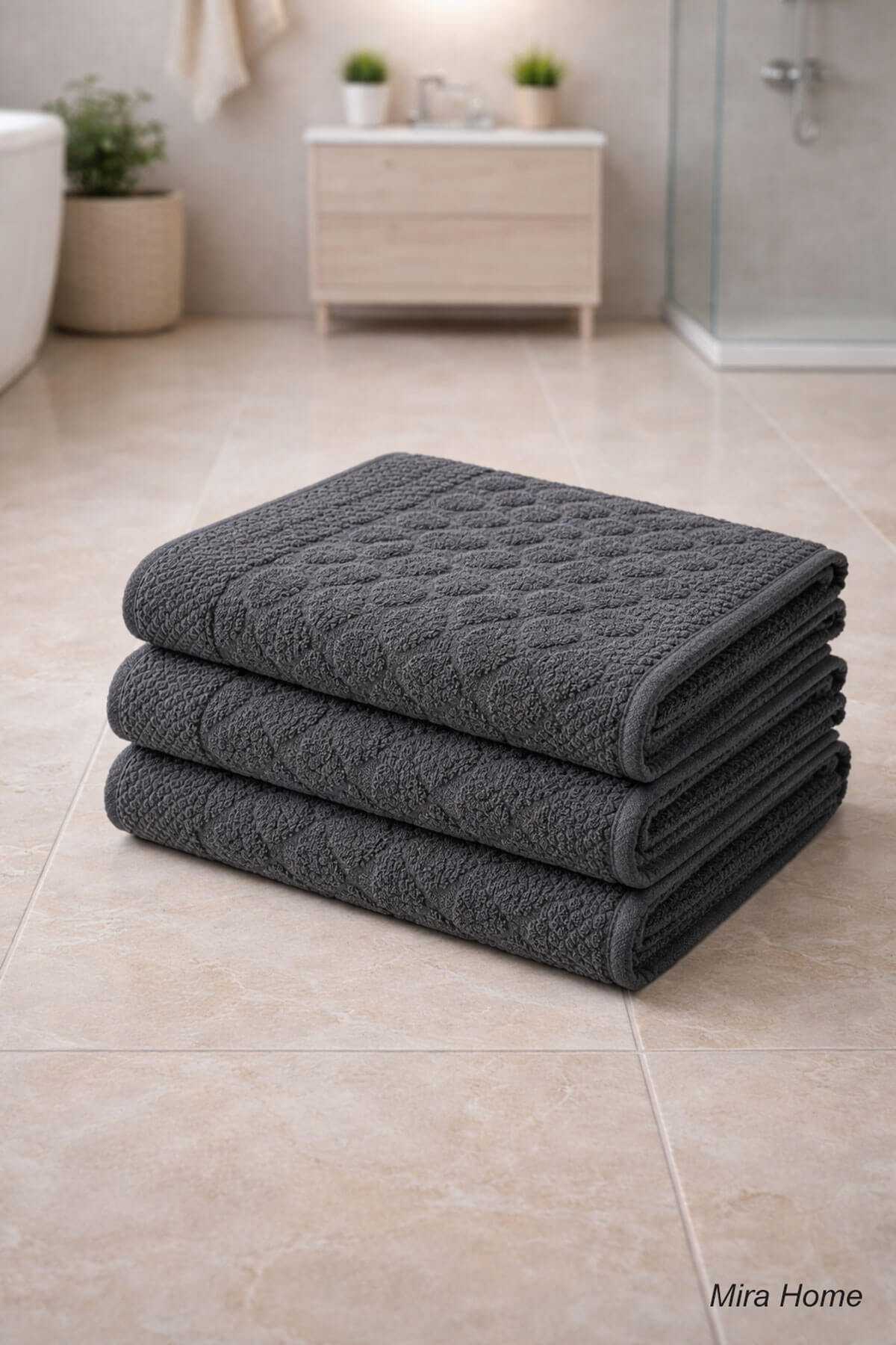 3-Pack Embossed Cotton Bath Towel Set 50x70 Cm Anthracite