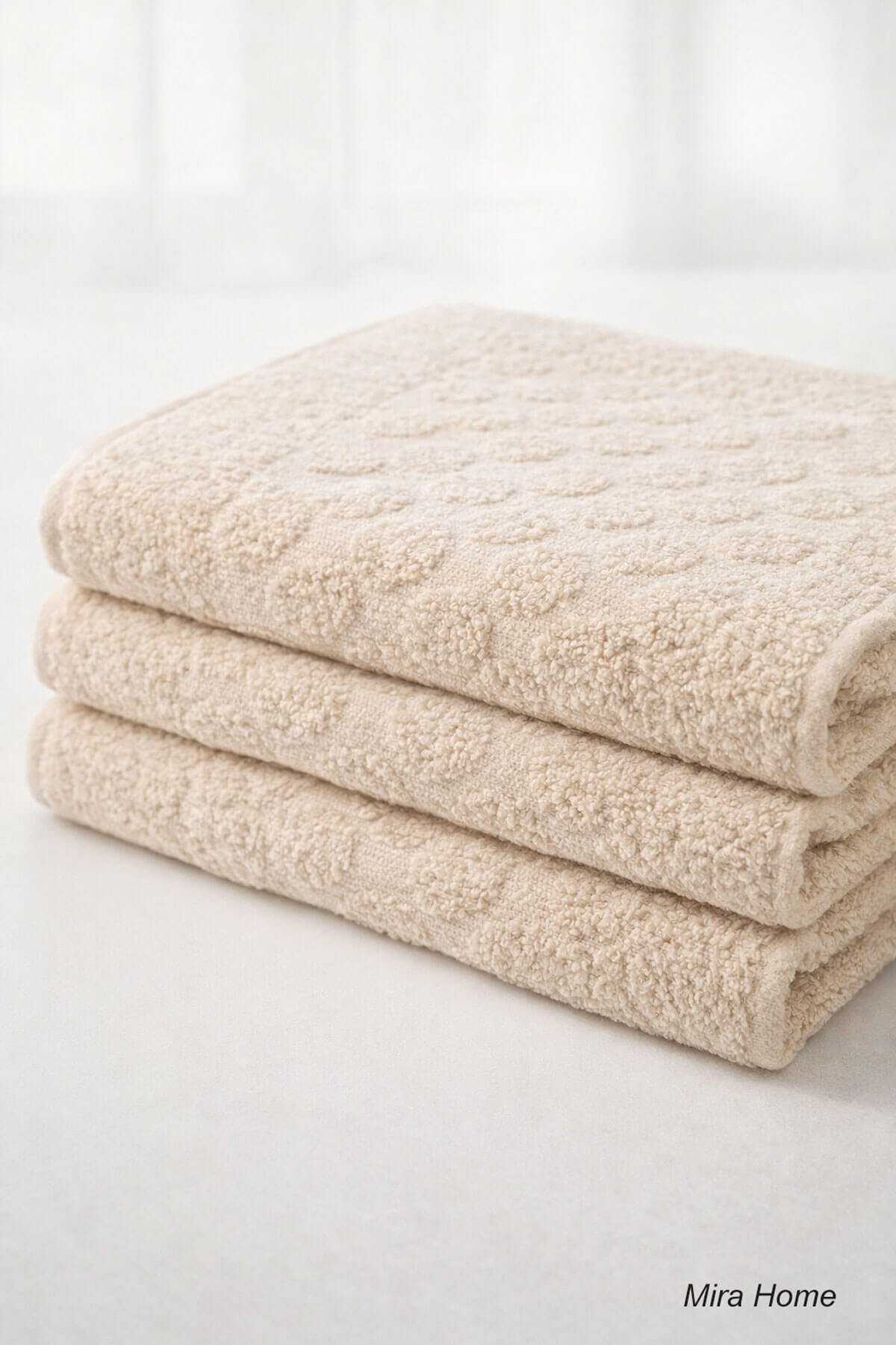 3-Piece Cotton Bath Towel Set with Embossed Pattern 50x70 Cm Beige