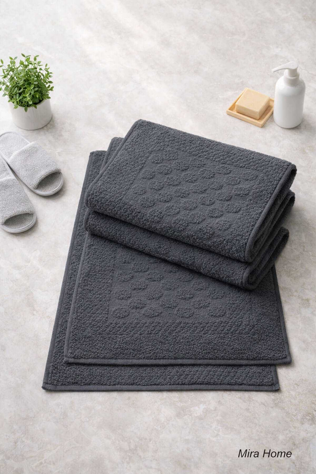 3-Pack Embossed Cotton Bath Towel Set 50x70 Cm Anthracite