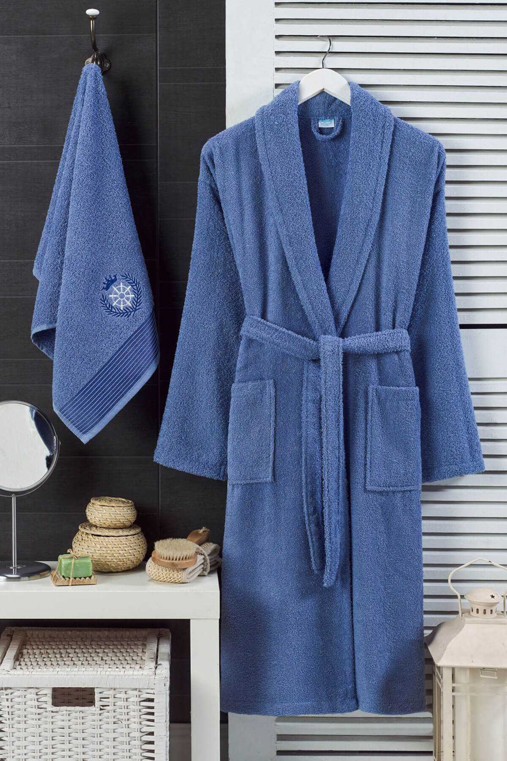 Men's Towel Bathroom Robe Set 100% Cotton Navy Blue