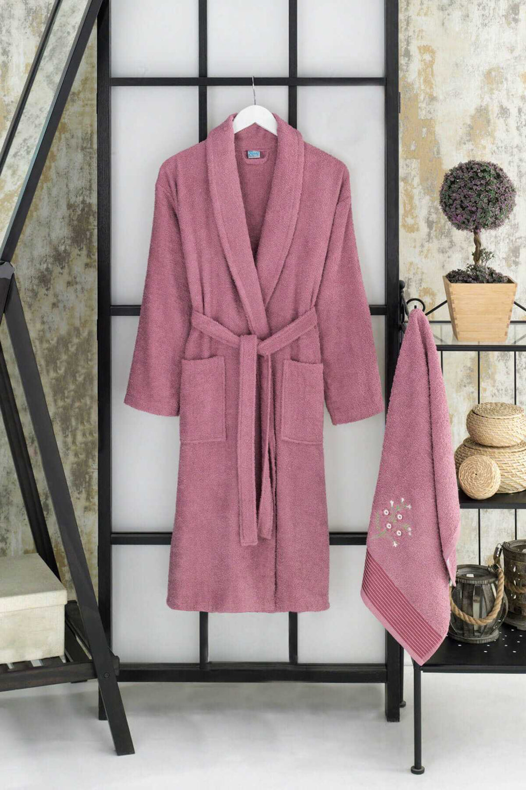Women's Towel Bathrobe Set %100 Cotton Plum