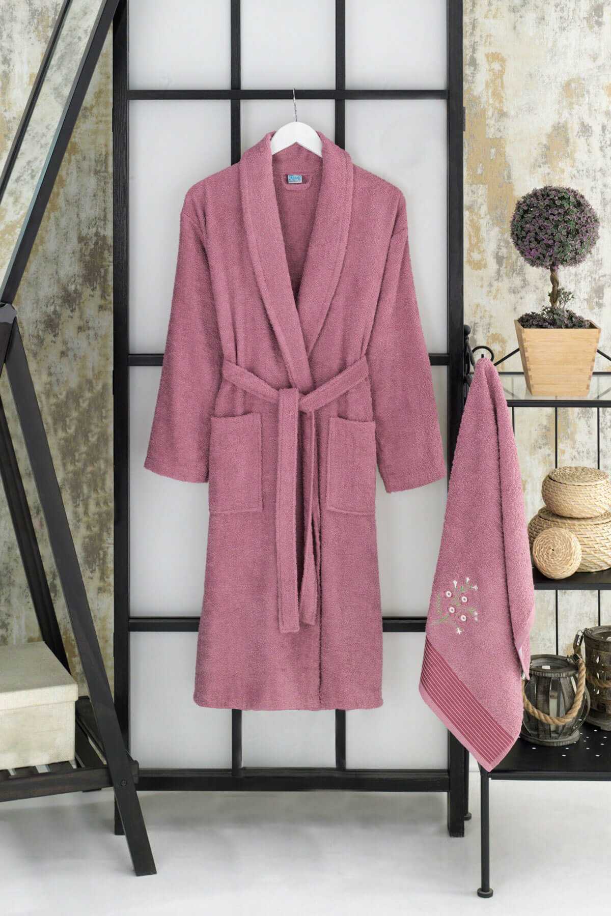 Women's Towel Bathrobe Set %100 Cotton Plum