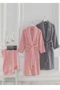 4 Piece Family Bathrobe Set Women Men Towel Bathrobe Set Pink Gray