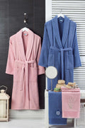 4 Piece Family Bathrobe Set Women Men Towel Bathrobe Set Navy Pink