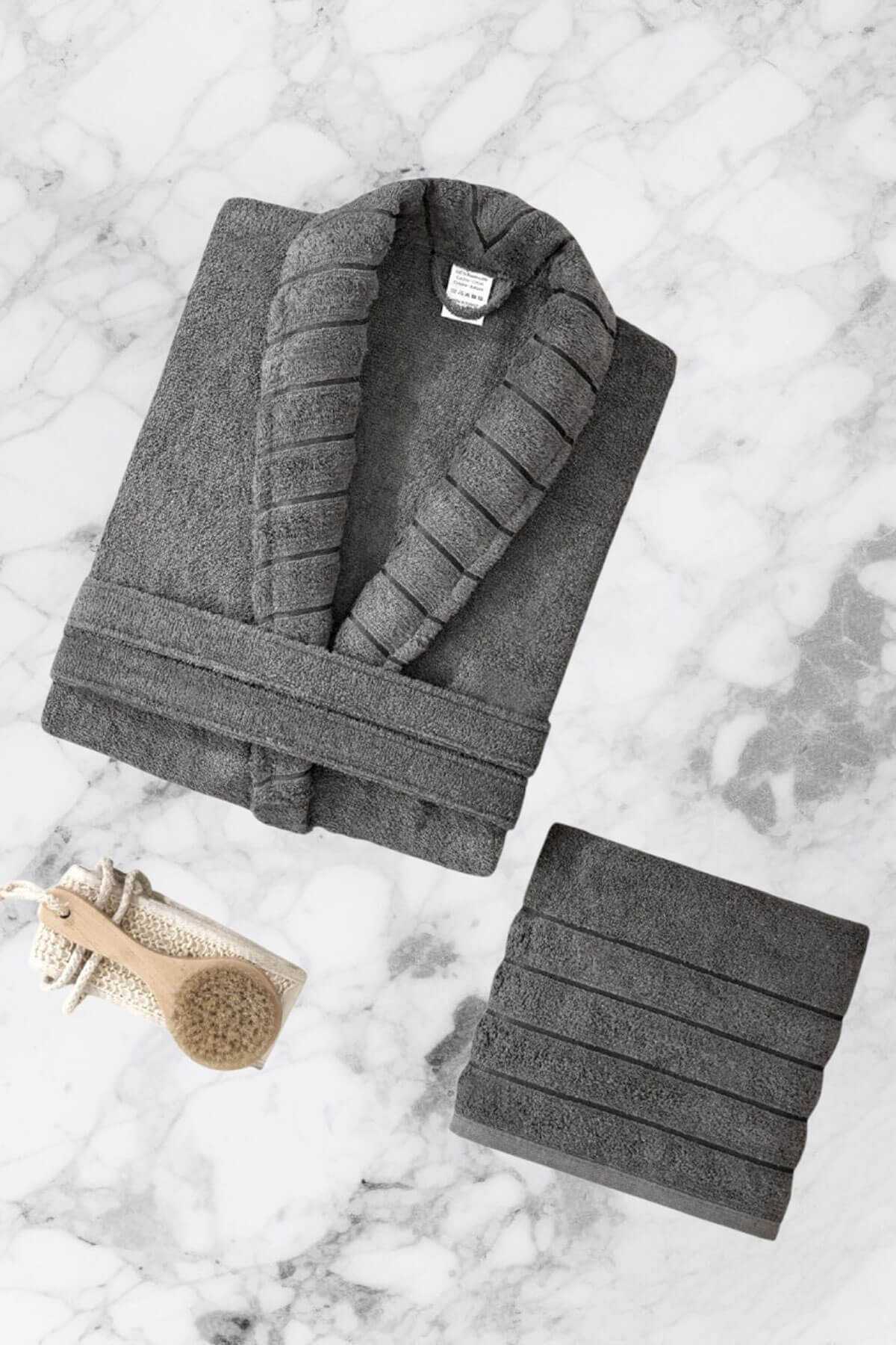 AquaLoom Luxury Men's Bathrobe and Towel Set 100% Cotton Anthracite