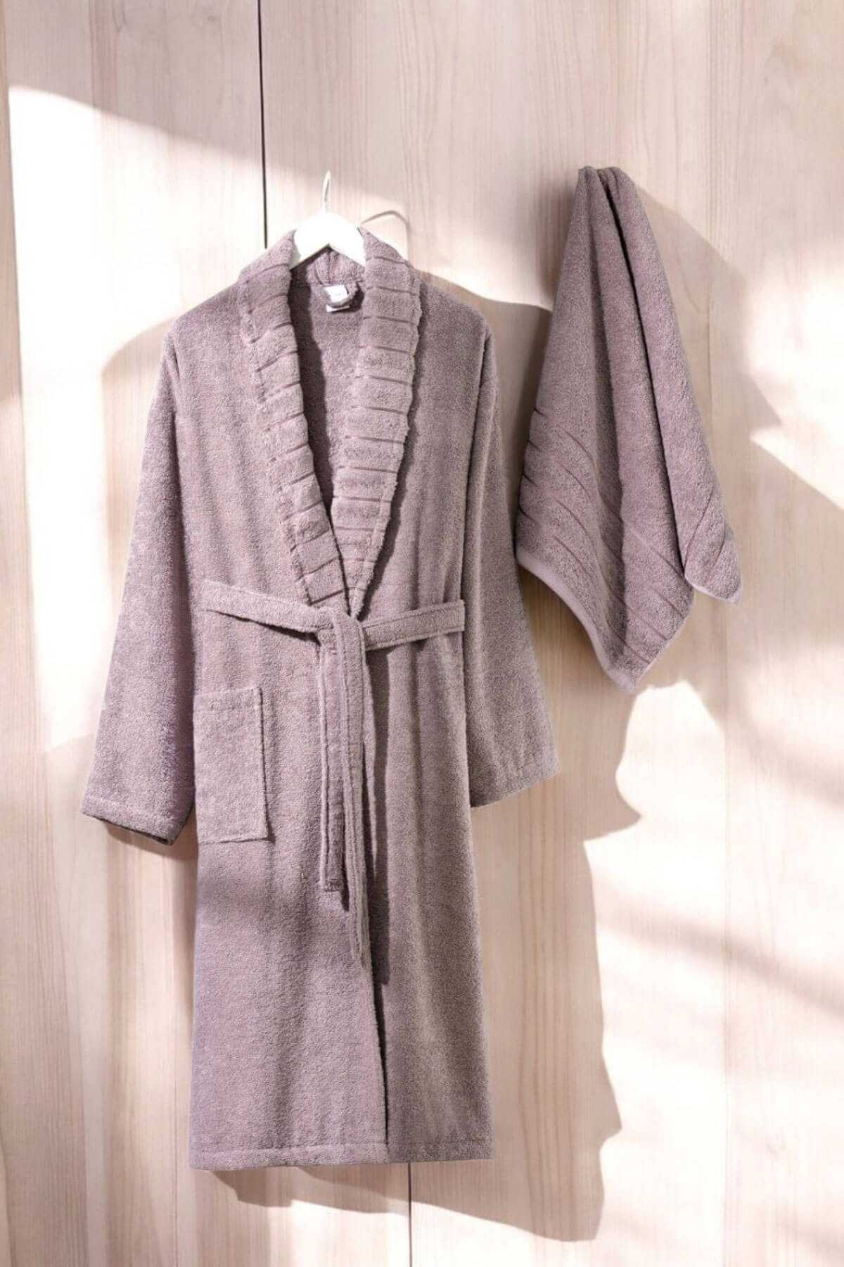AquaLoom Luxury Women's Bathrobe and Towel Set 100% Cotton Plum