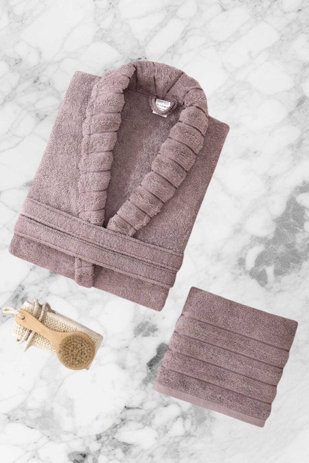AquaLoom Luxury Women's Bathrobe and Towel Set 100% Cotton Plum