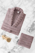 AquaLoom Luxury Women's Bathrobe and Towel Set 100% Cotton Plum