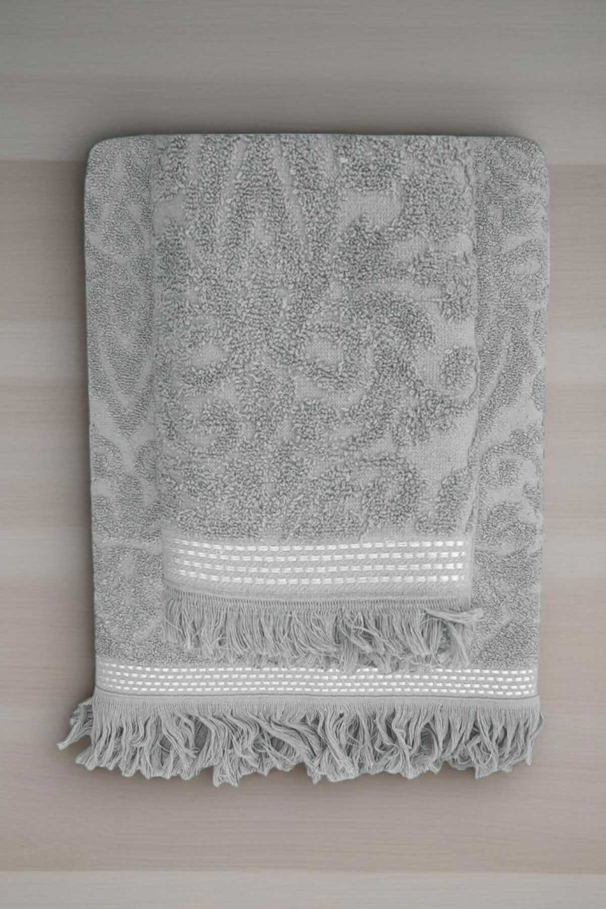 2 Piece Jacquard Bath Towel Set 100% Cotton 90x150 Cm Arden Grey