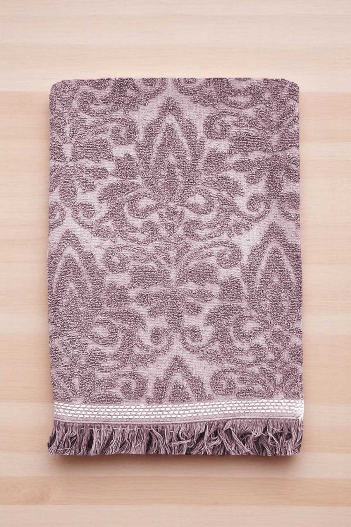 2 Parça Jakarlı Banyo Havlu Takımı %100 Pamuklu 90x150 Cm Arden Mor