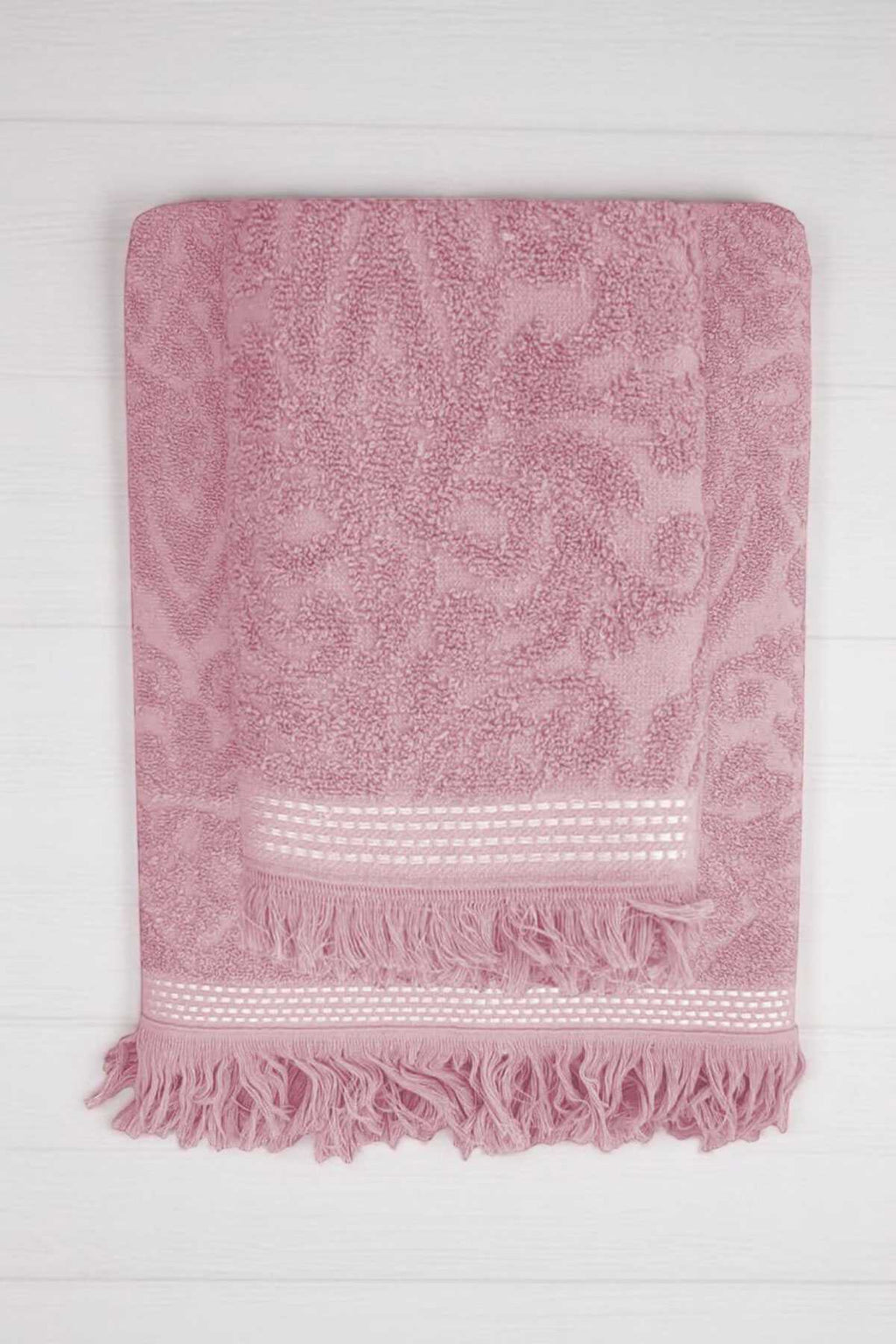 2 Piece Jacquard Bath Towel Set 100% Cotton 90x150 Cm Arden Pink