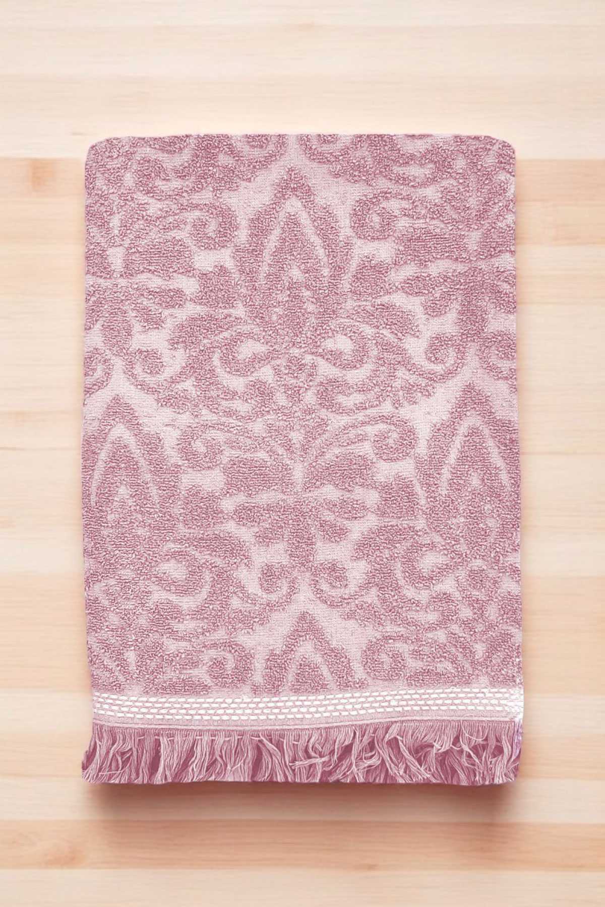 2 Parça Jakarlı Banyo Havlu Takımı %100 Pamuklu 90x150 Cm Arden Pembe