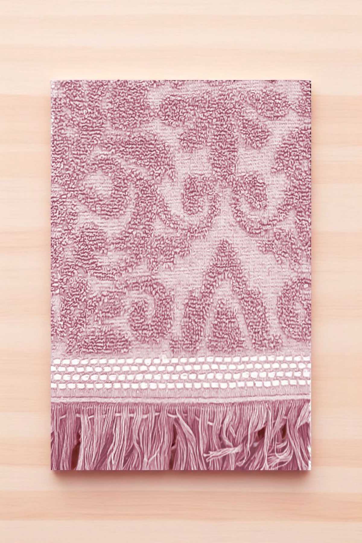 2 Parça Jakarlı Banyo Havlu Takımı %100 Pamuklu 90x150 Cm Arden Pembe