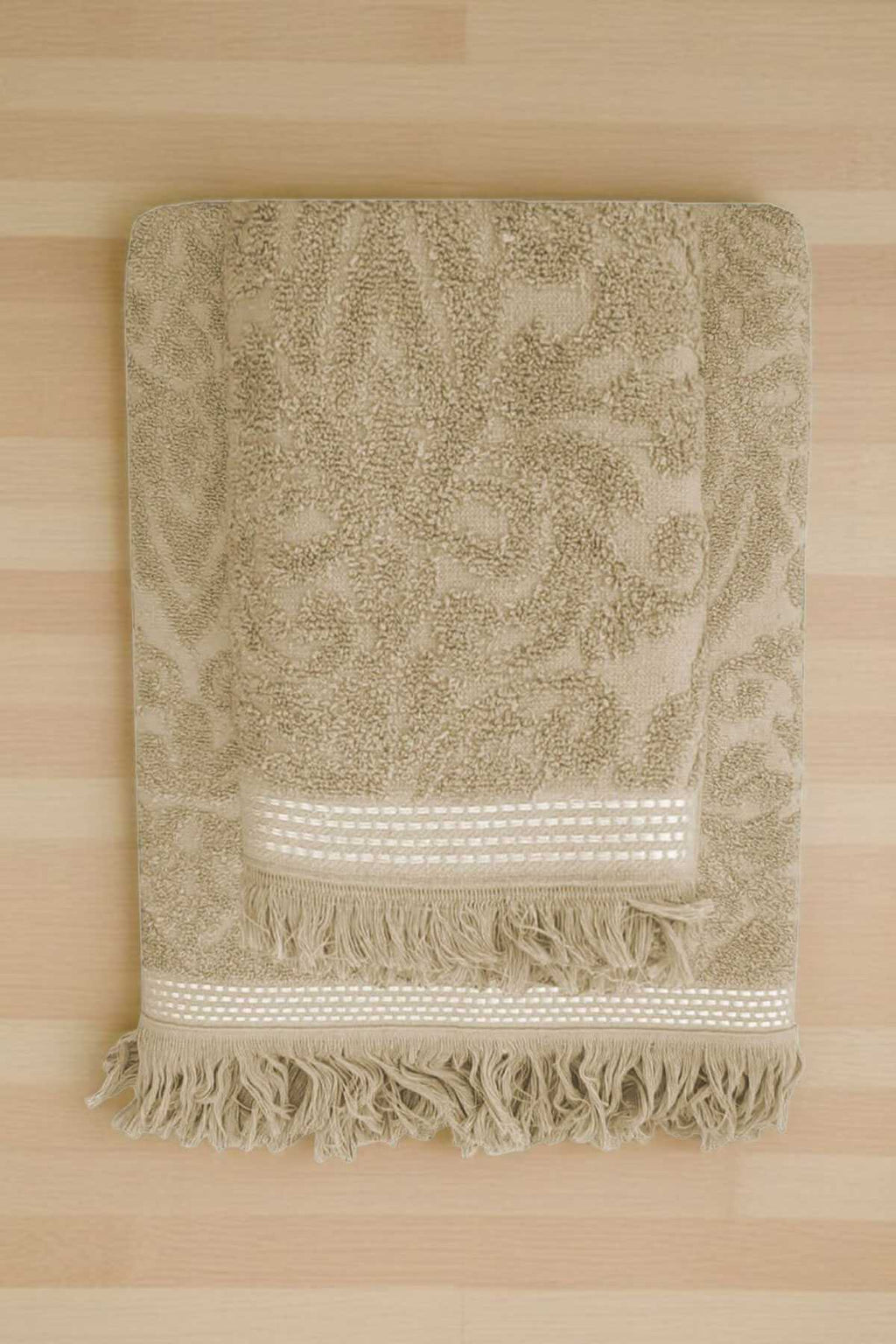 2 Piece Jacquard Bath Towel Set 100% Cotton 90x150 Cm Arden Beige