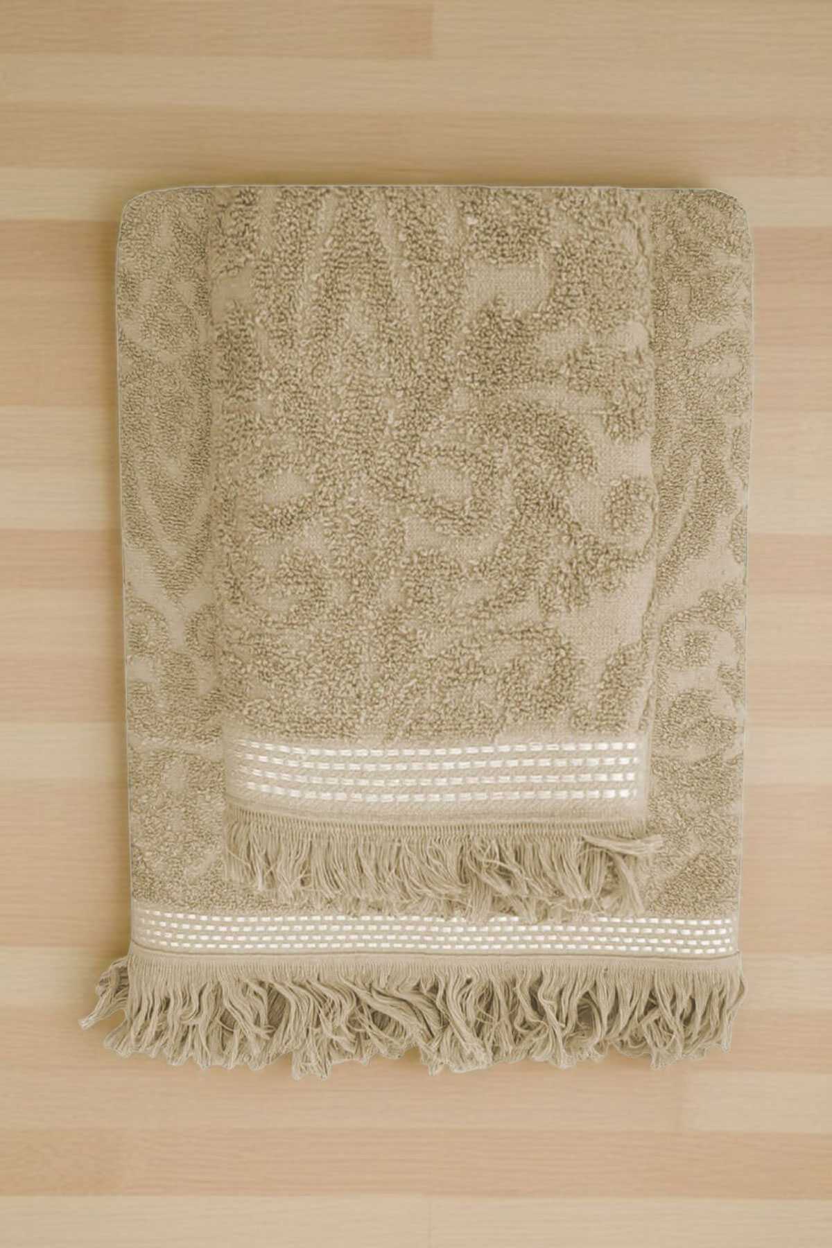 2 Piece Jacquard Bath Towel Set 100% Cotton 90x150 Cm Arden Beige