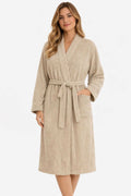 Kimono Collar Unisex Cotton Single Bathrobe Beige