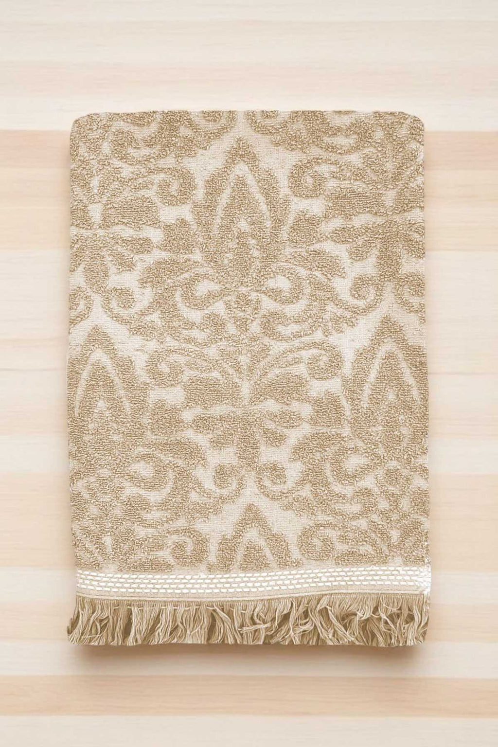 2 Piece Jacquard Bath Towel Set 100% Cotton 90x150 Cm Arden Beige