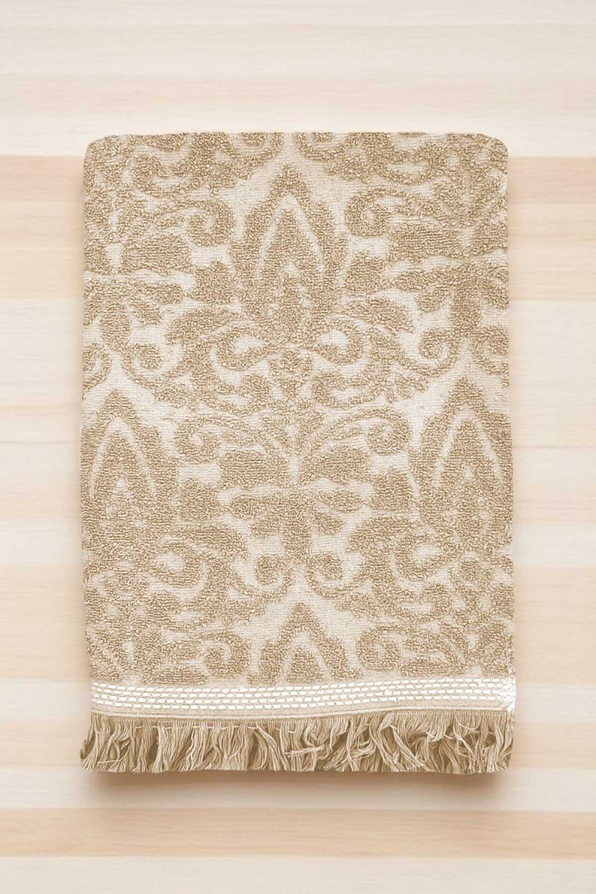 2 Piece Jacquard Bath Towel Set 100% Cotton 90x150 Cm Arden Beige
