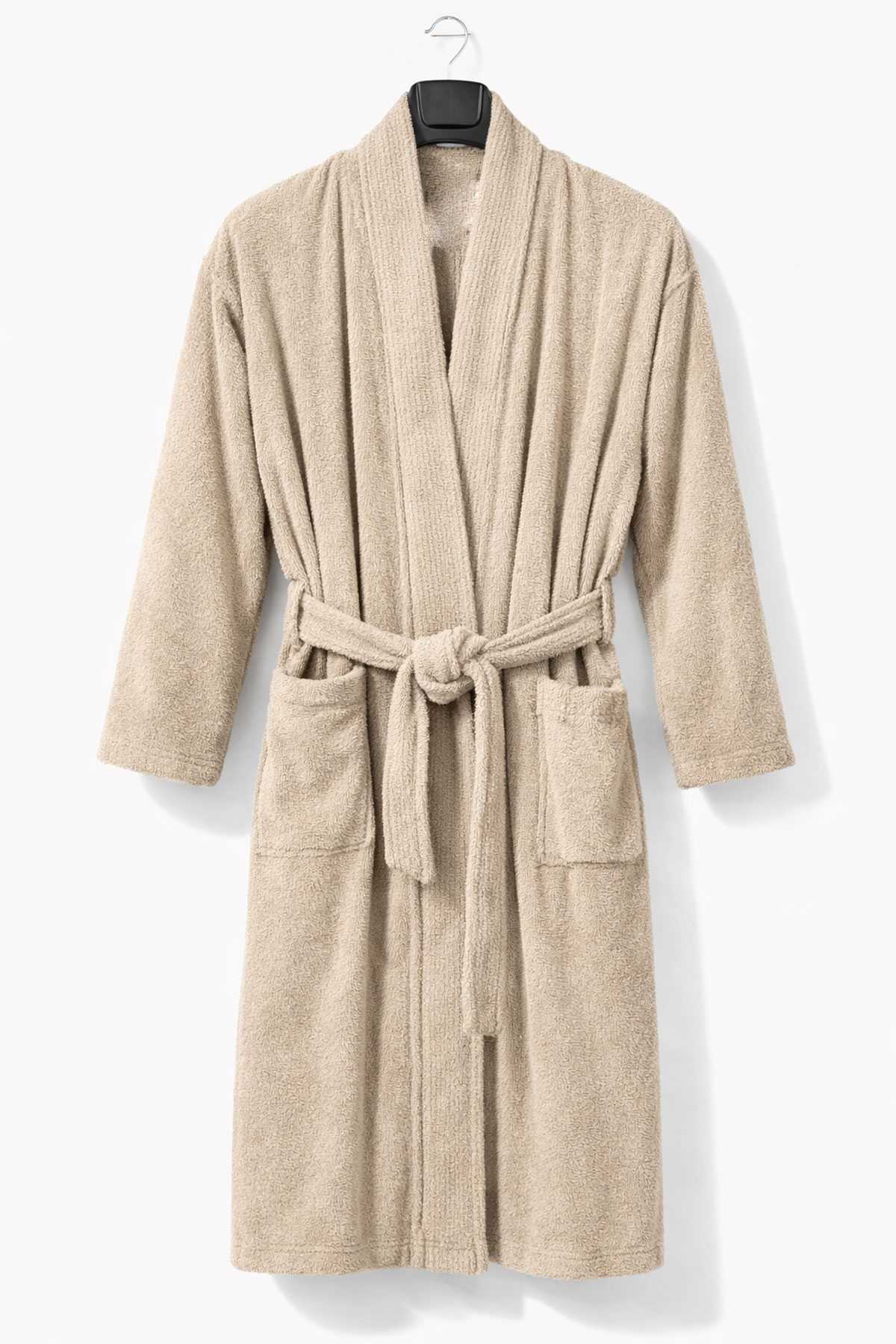 Kimono Collar Unisex Cotton Single Bathrobe Beige