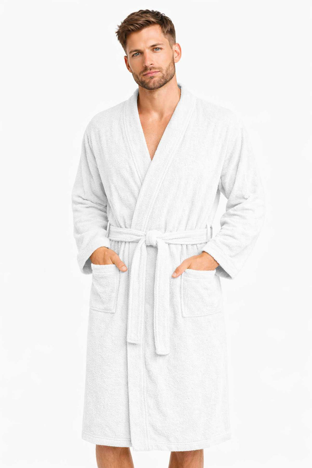 Kimono Yaka Unisex Pamuklu Tek Kişilik Bornoz Beyaz
