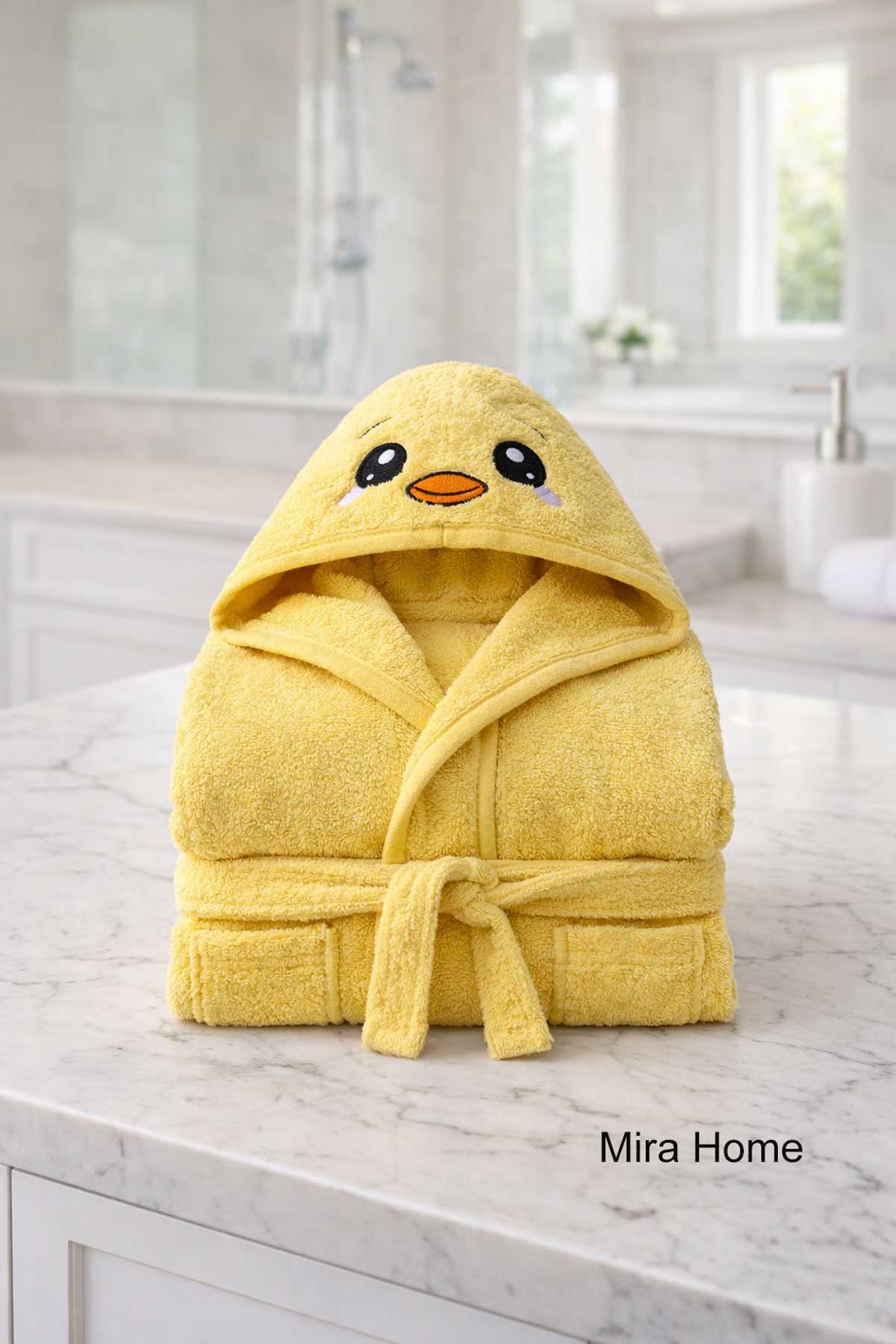 Chick Figure Embroidered Hooded Kids Bathrobe Cotton