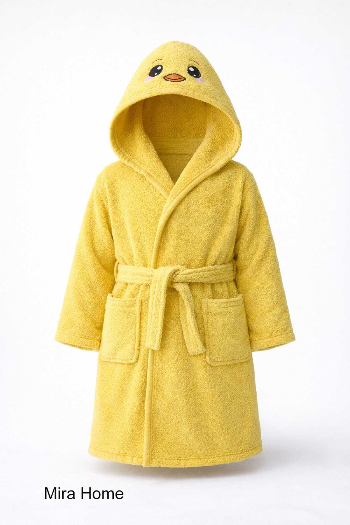 Chick Figure Embroidered Hooded Kids Bathrobe Cotton