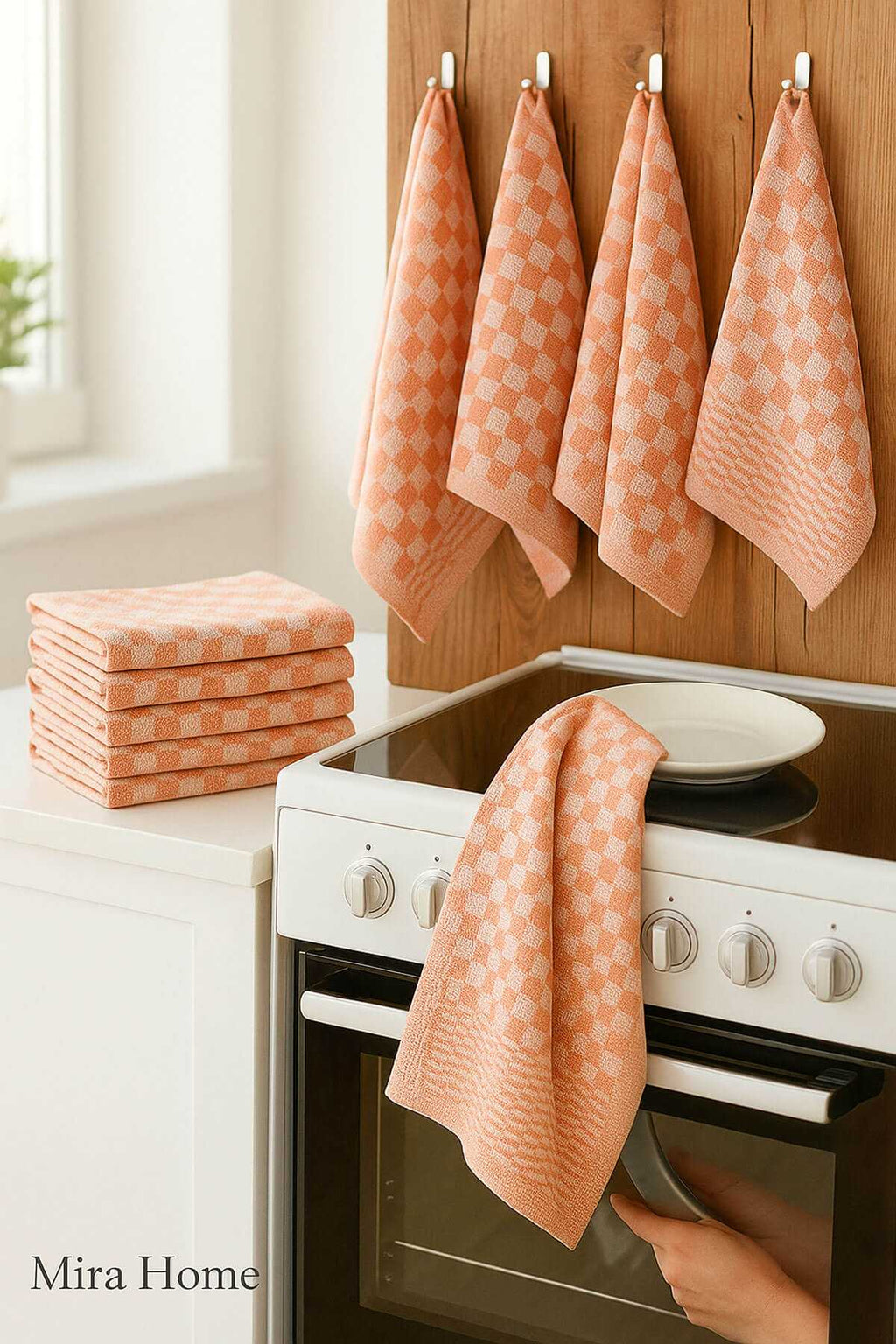 10 Piece Checkered Kitchen Towel 50x70 Cm Salmon