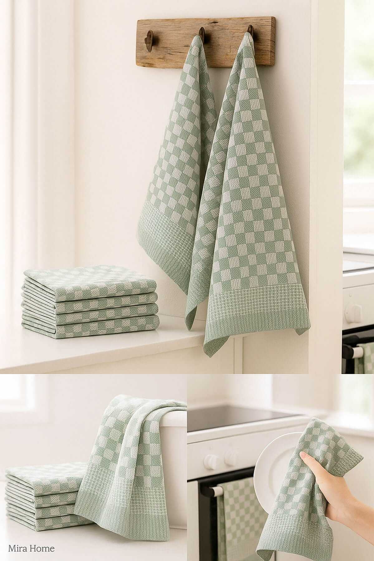 10'lu Gingham Desenli Mutfak Kurulama Bezi 50x70 Cm Yeşil