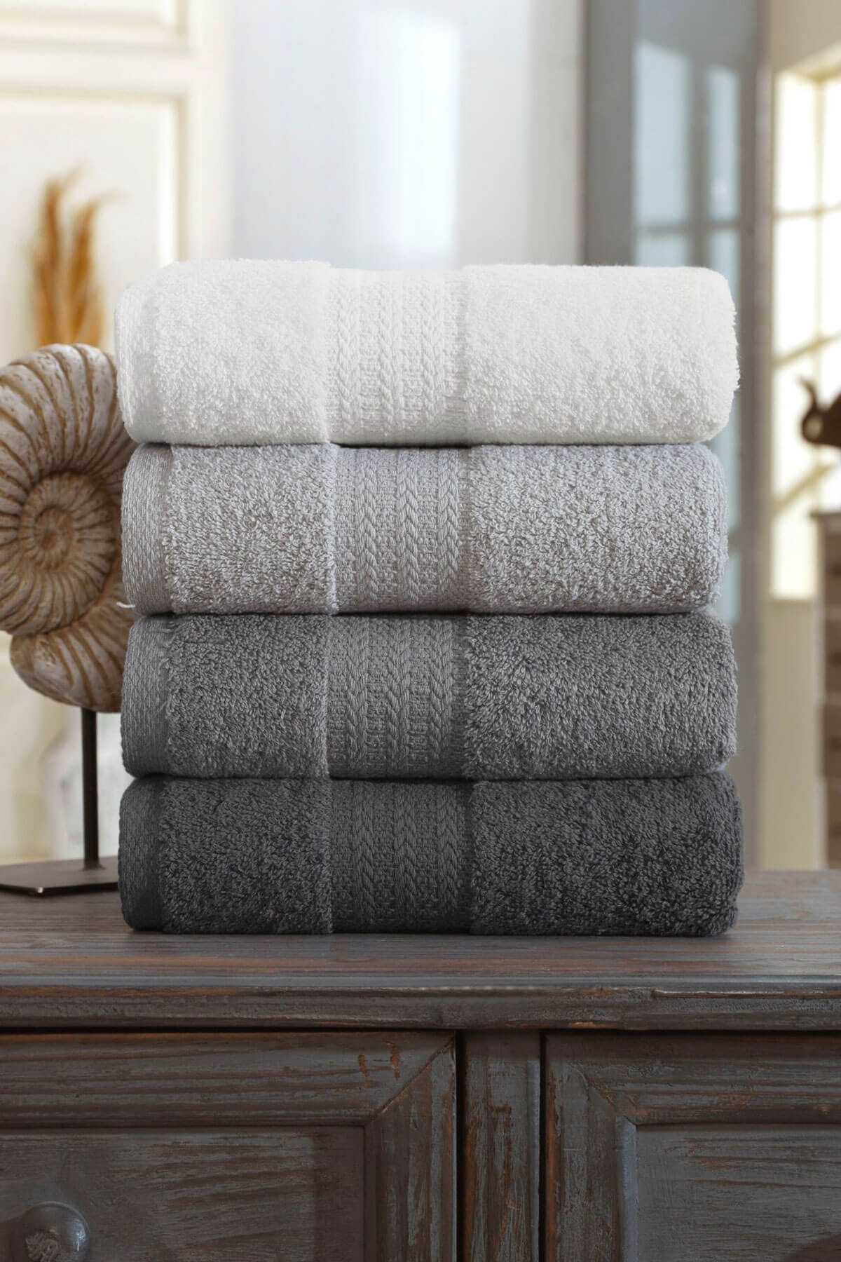 4 Pcs Hand Face Towel Set 100% Cotton Rainbow 50x85 Cm Anthracite