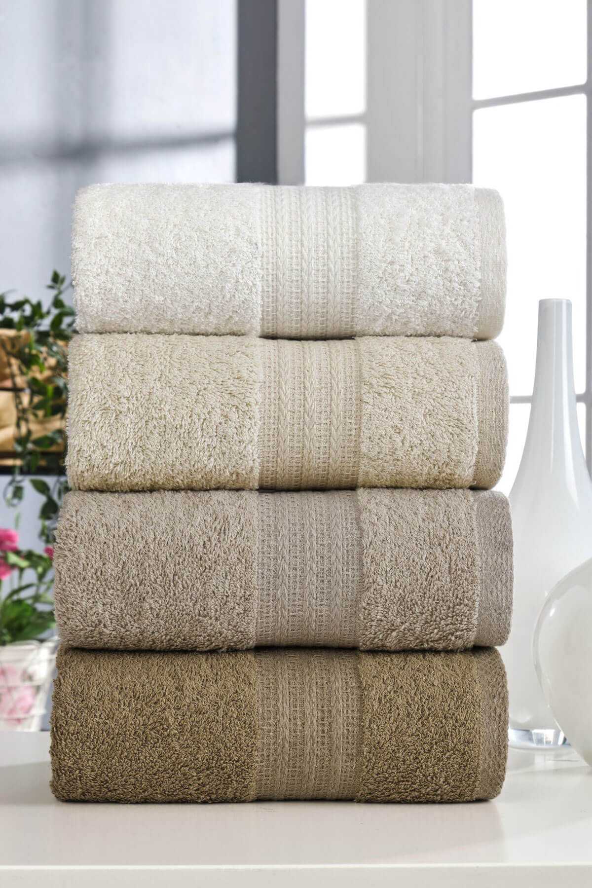 4lü El Yüz Havlu Seti %100 Pamuklu Gökkuşağı 50x85 Cm Kahve