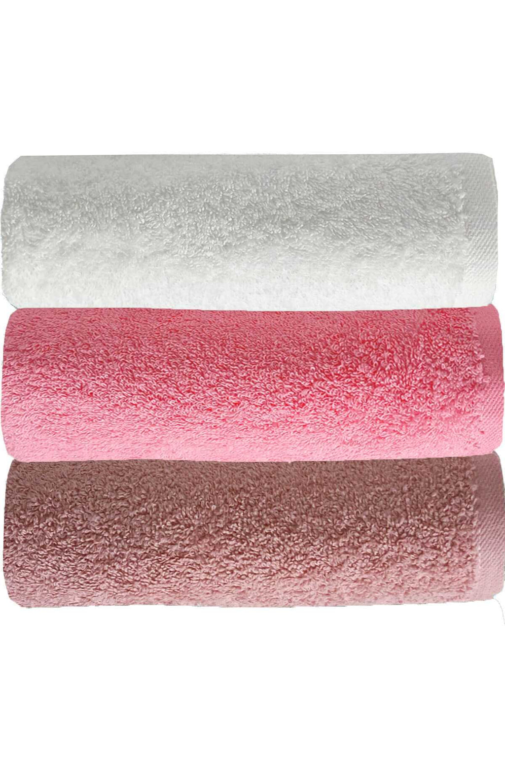 3'lü Düz Renk El Yüz Havlu Seti %100 Pamuklu 50x90 Cm Gül-Pembe-Beyaz