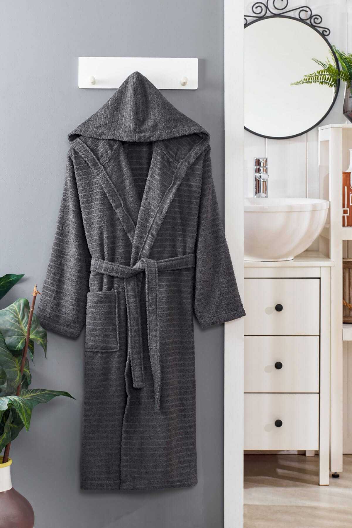 Hooded Unisex Bathrobe 100% Soft Cotton Anthracite