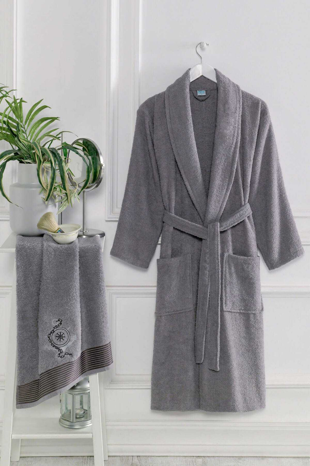 4 Piece Family Bathrobe Set Women Men Towel Bathrobe Set 100 Fuchsia Grey