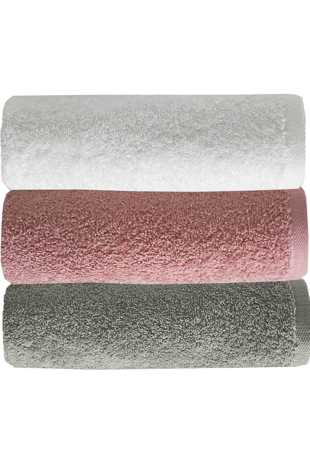 3 Piece Solid Color Hand Face Towel Set 100% Cotton 50x90 Cm Gray-Rose-White