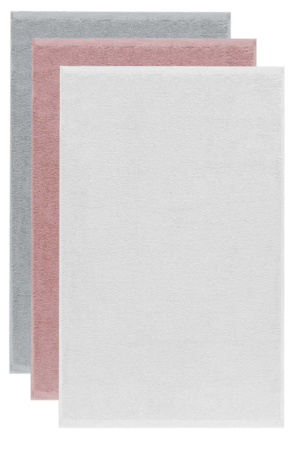 3 Piece Solid Color Hand Face Towel Set 100% Cotton 50x90 Cm Gray-Rose-White