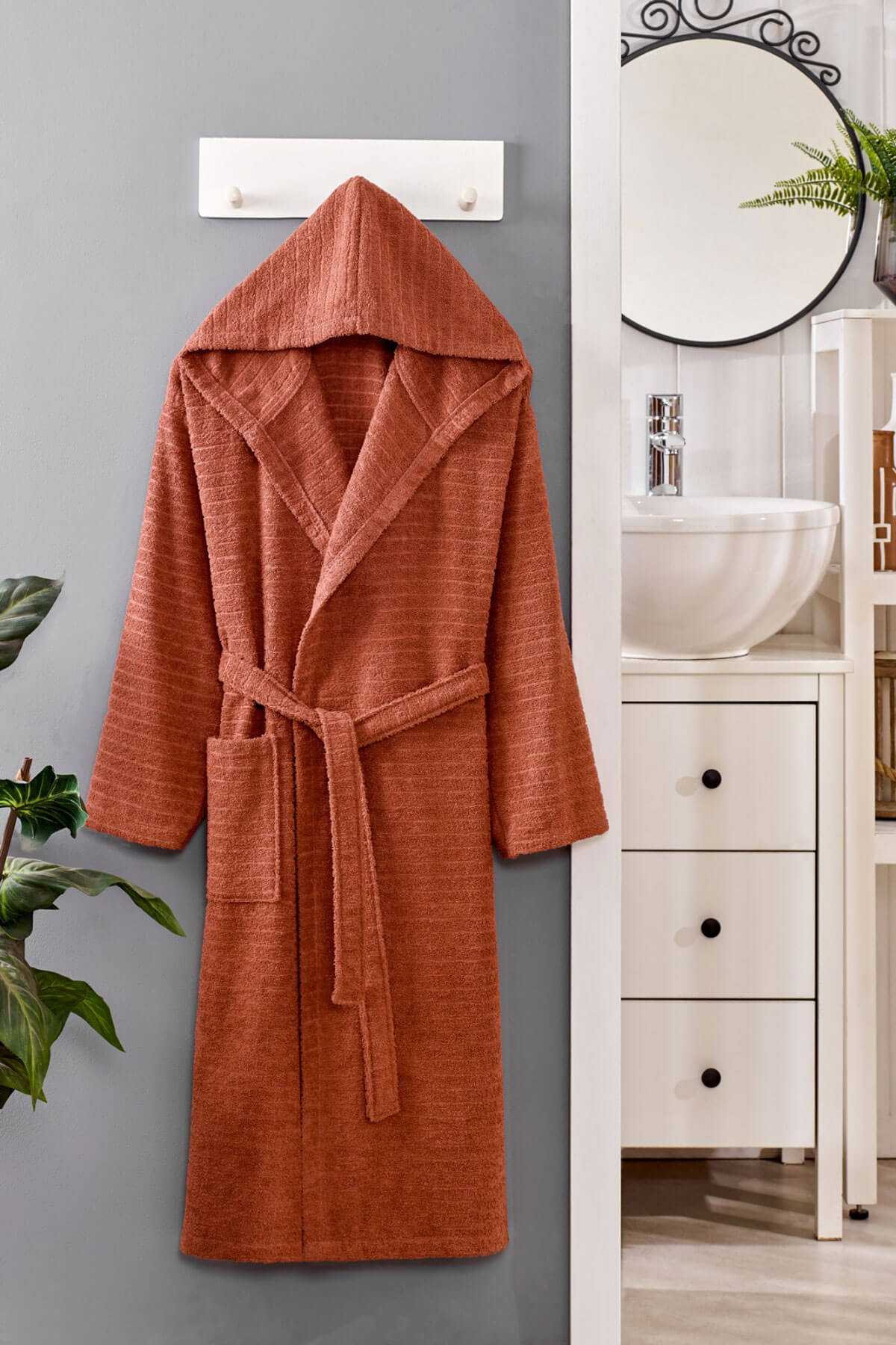 Hooded Unisex Bathrobe 100% Soft Cotton Coffee